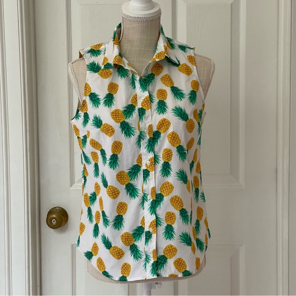 J.Crew Pineapple Sleeveless Cotton Shirt size Small